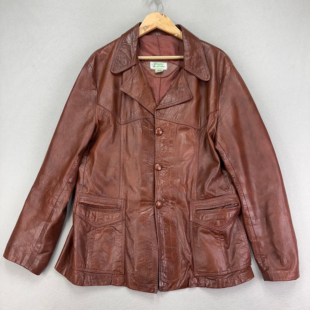 Vintage 80s Leather Blazer Jacket Mens 44 Brown Retro Western 3-Button Workwear